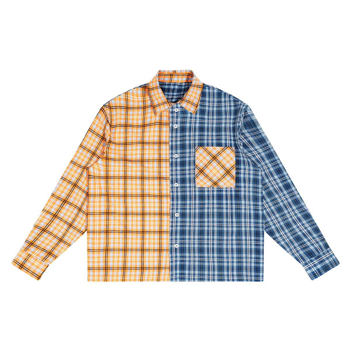 Unisex Oversized Plaid Color Block Shirt in Navy Blue with Yellow by DKRTL WYZE