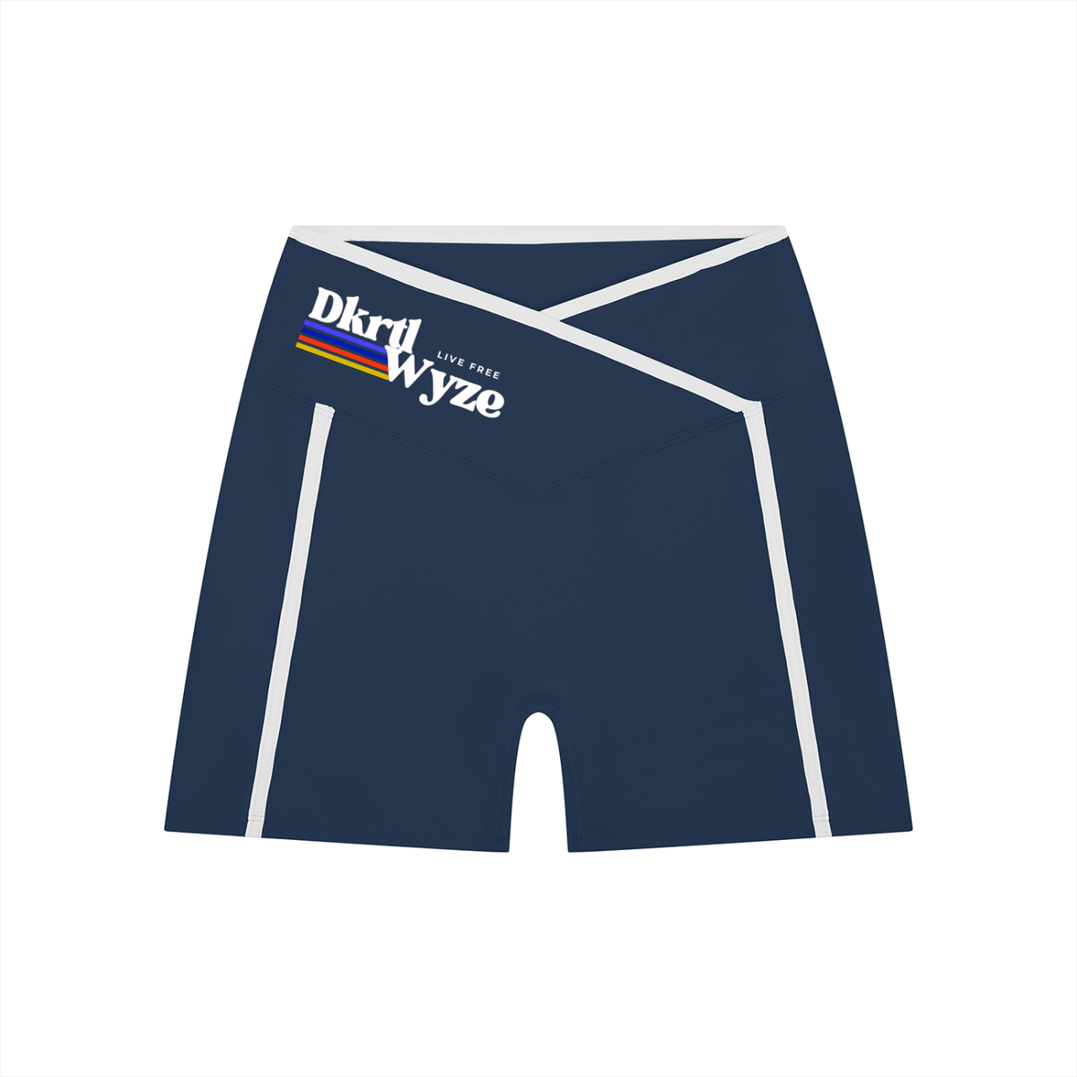 Women’s High Rise Color Block Yoga Shorts in Navy Blue by DKRTL WYZE