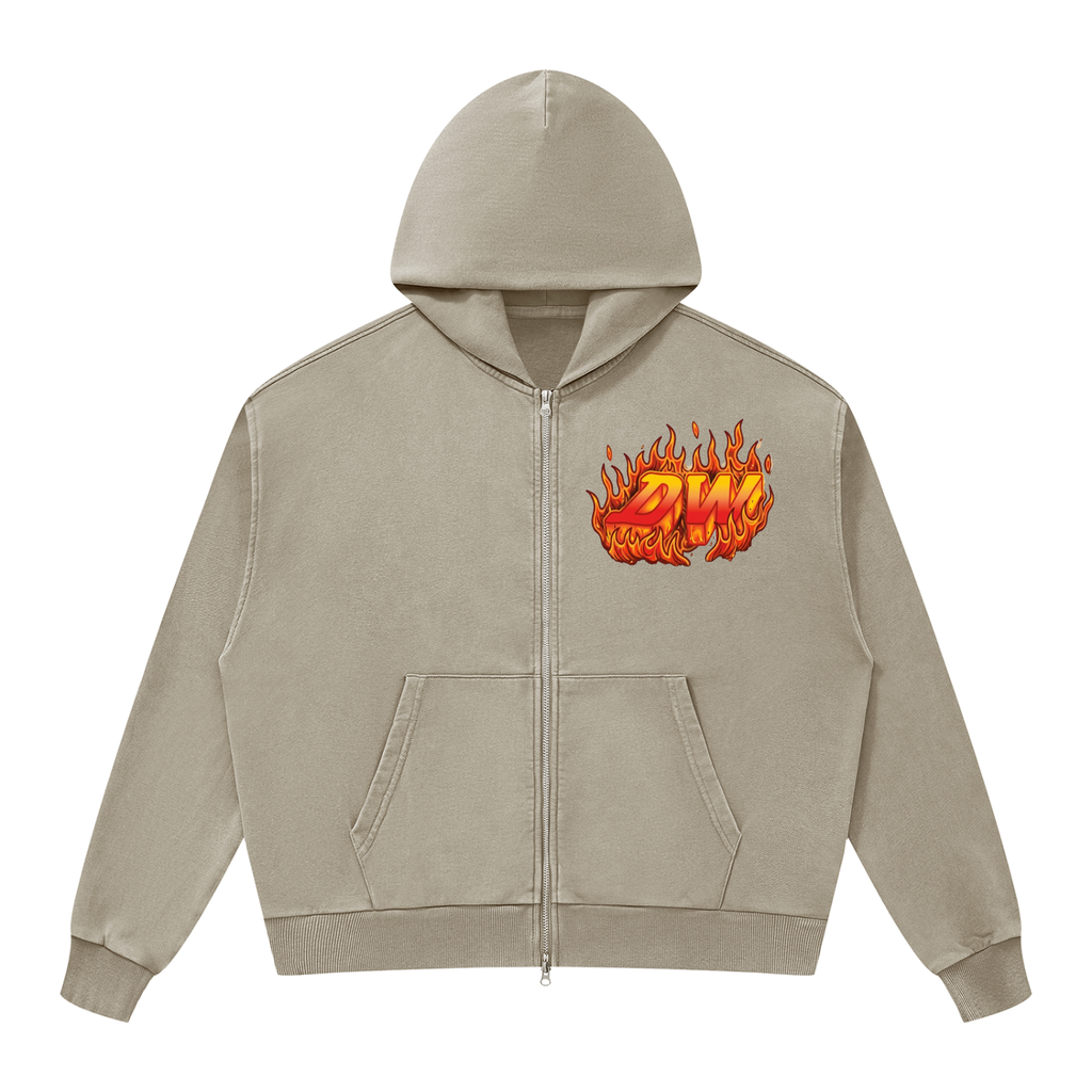 Unisex Mineral Wash Boxy Full Zip Hoodie