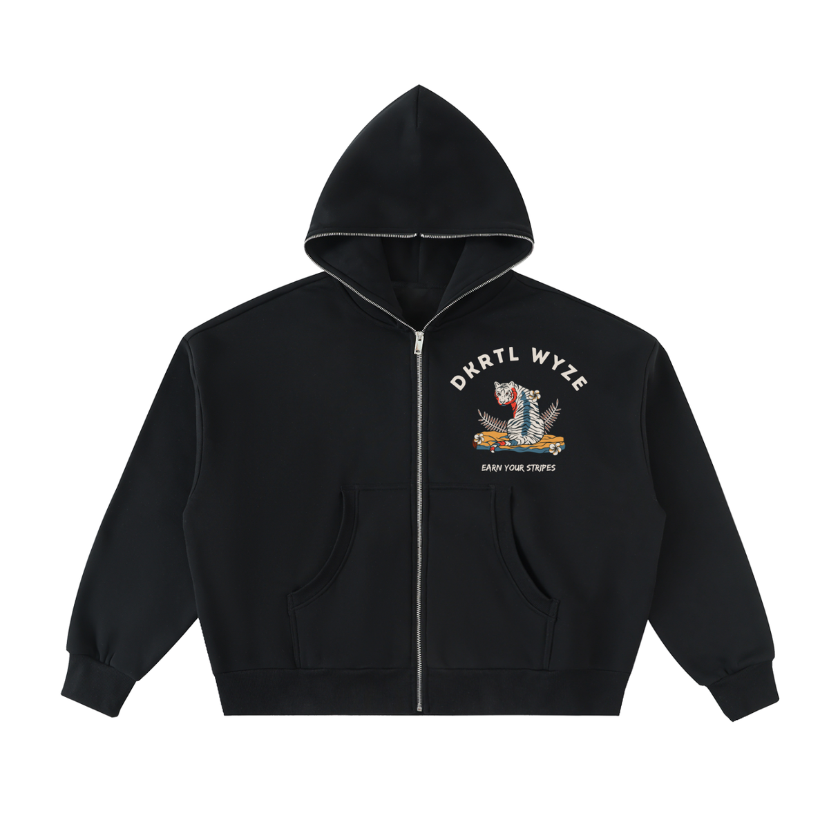 Fleeced Full-Zip Boxy Hoodie in Black by DKRTL WYZE