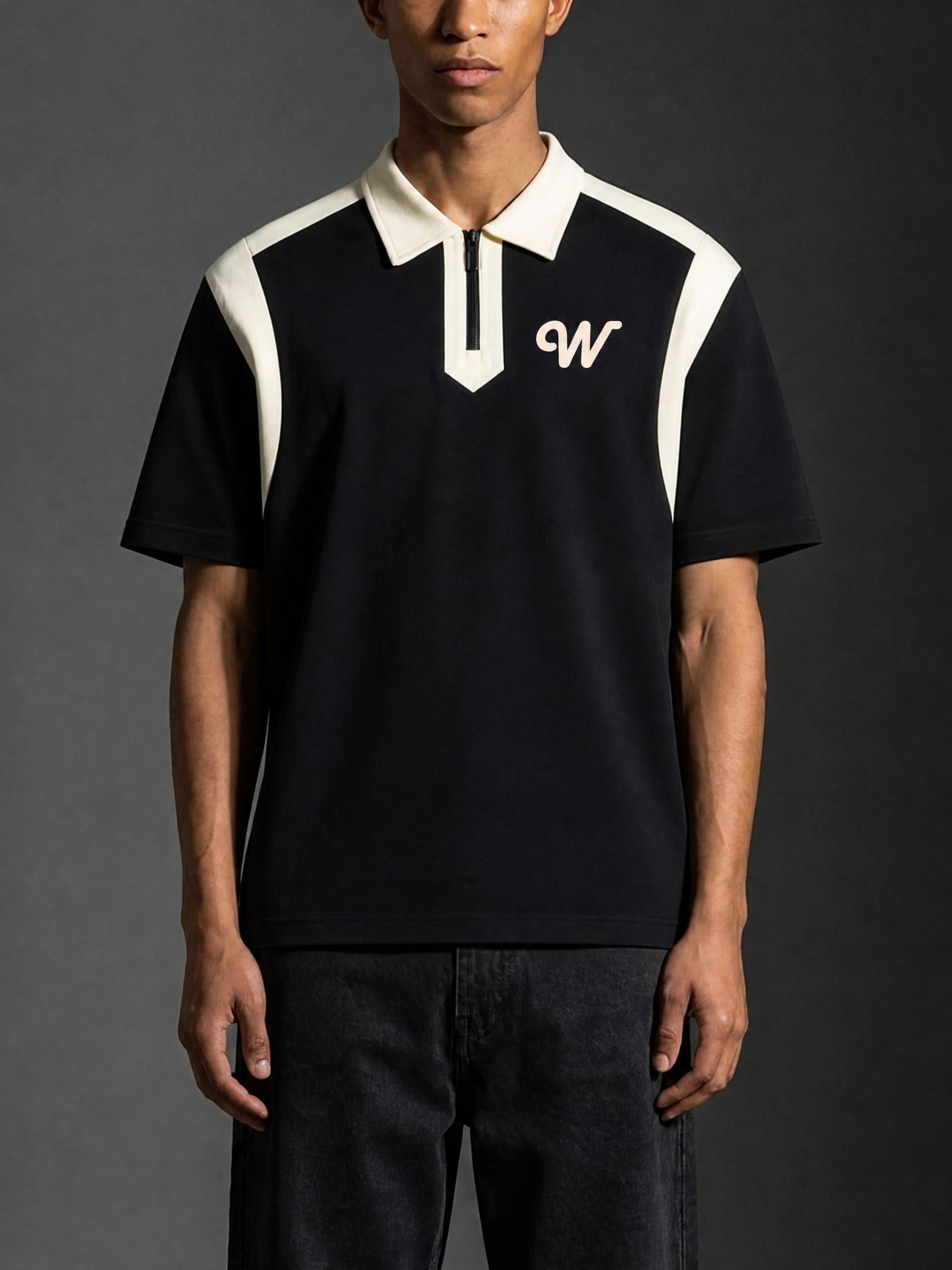 Unisex Color Block Quarter Zip Polo Shirt