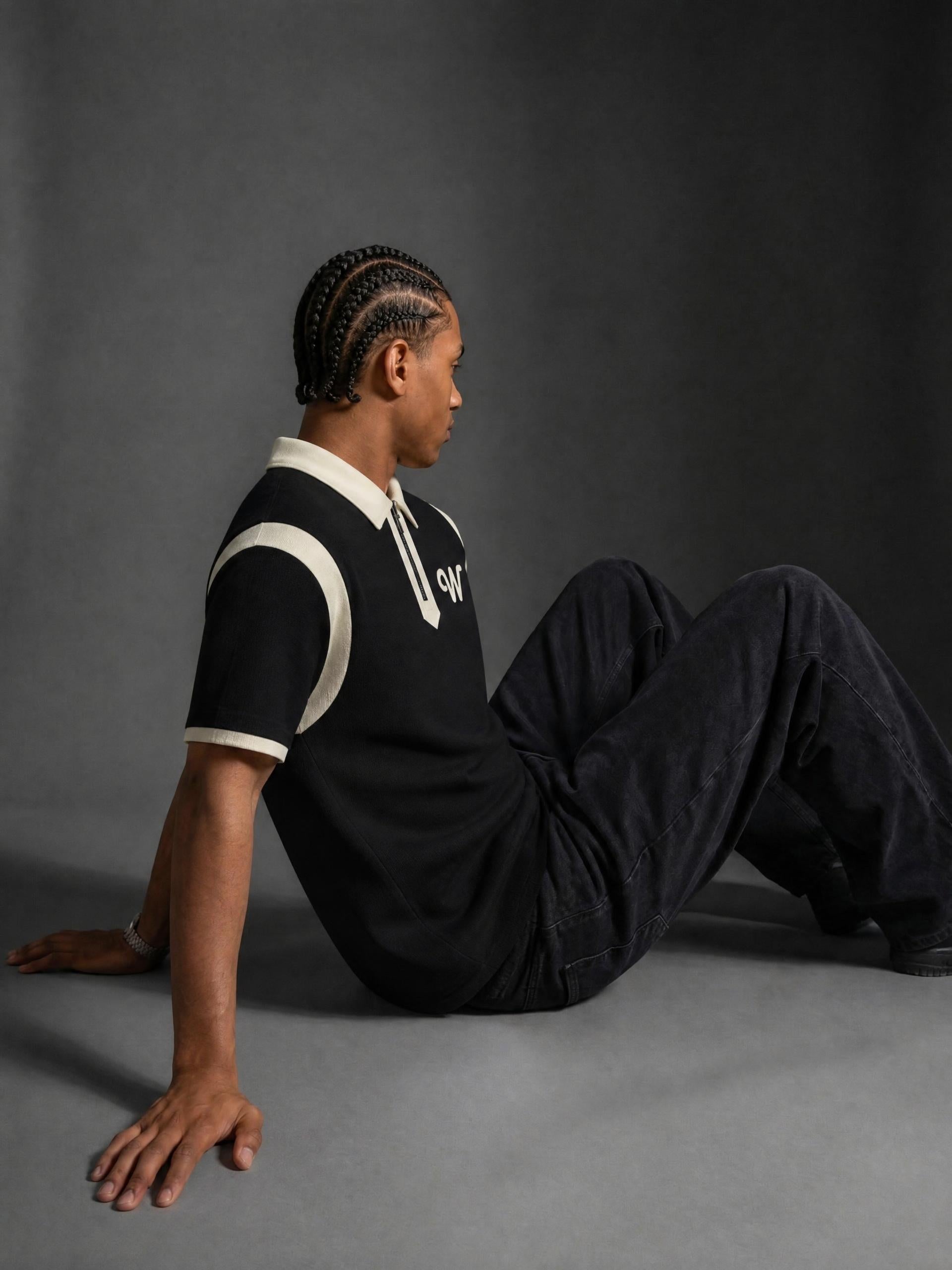 Unisex Color Block Quarter Zip Polo Shirt