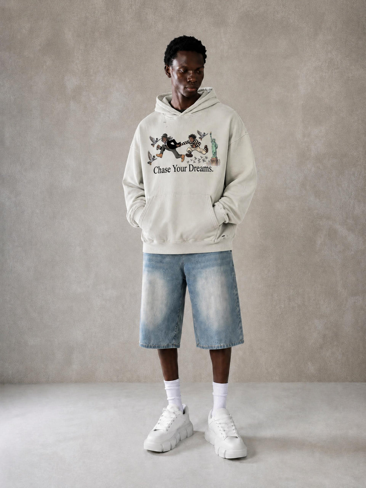 Unisex Mineral Wash Distressed Hoodie