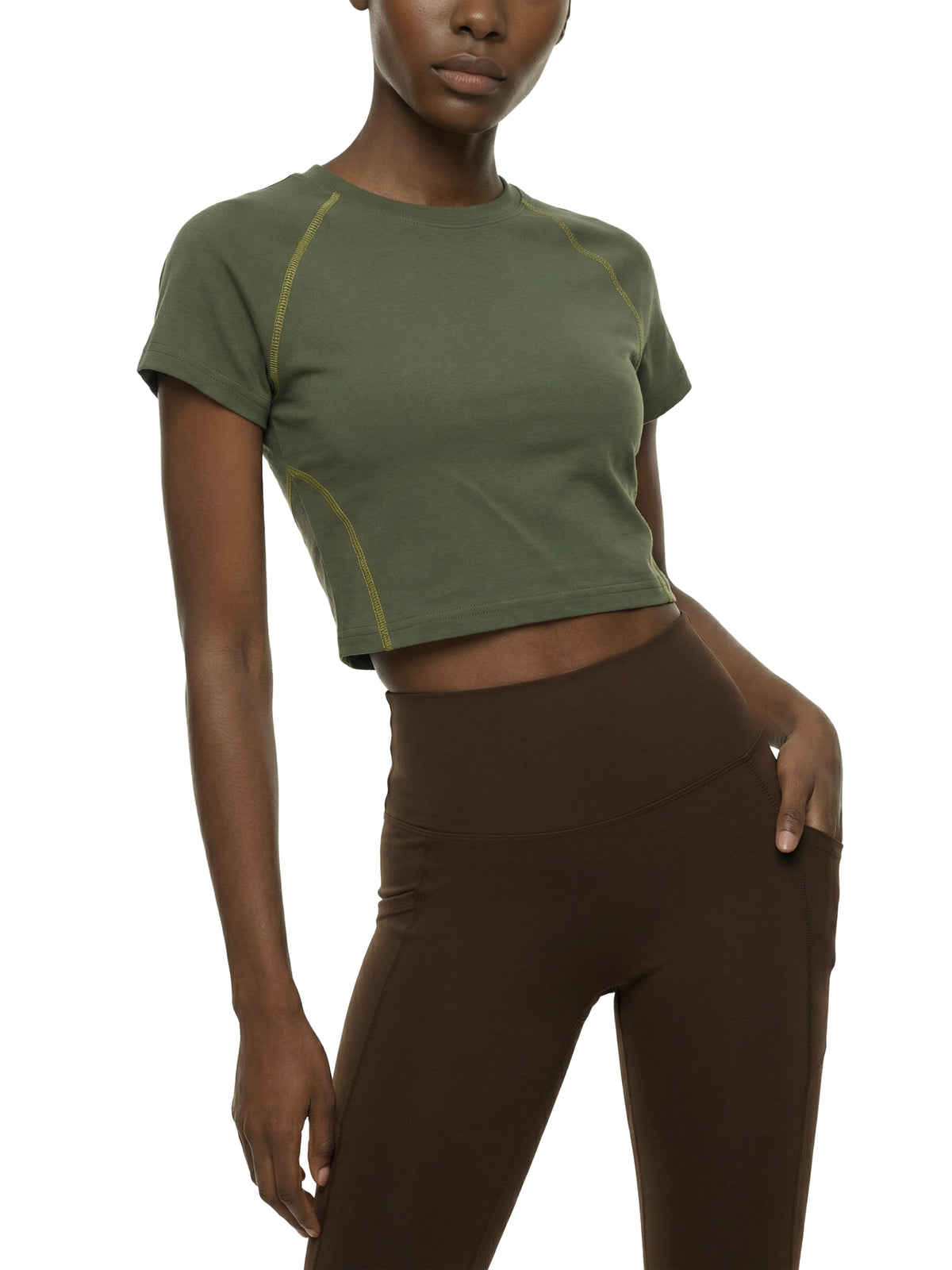 Women's Contrast Stitch Raglan Crop T-Shirt